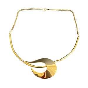 Vintage Gold Necklace Sculptural Freeform Pendant Designer Couture Style 16"